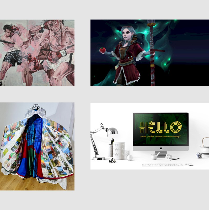 MA Present artwork, featuring a montage of images of four students work.