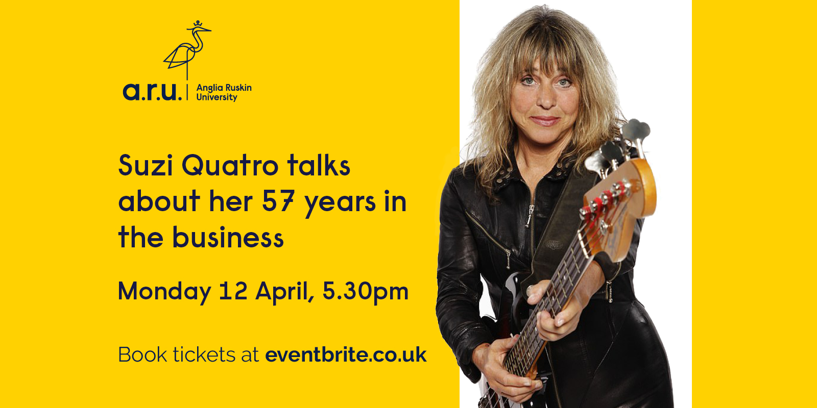 Event artwork featuring a headshot photo of Suzi Quatro.