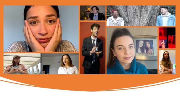 A collage of still production shots.