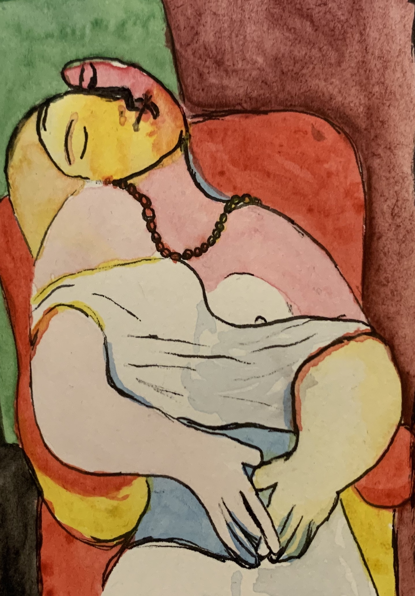 Abstract drawing of seated person.