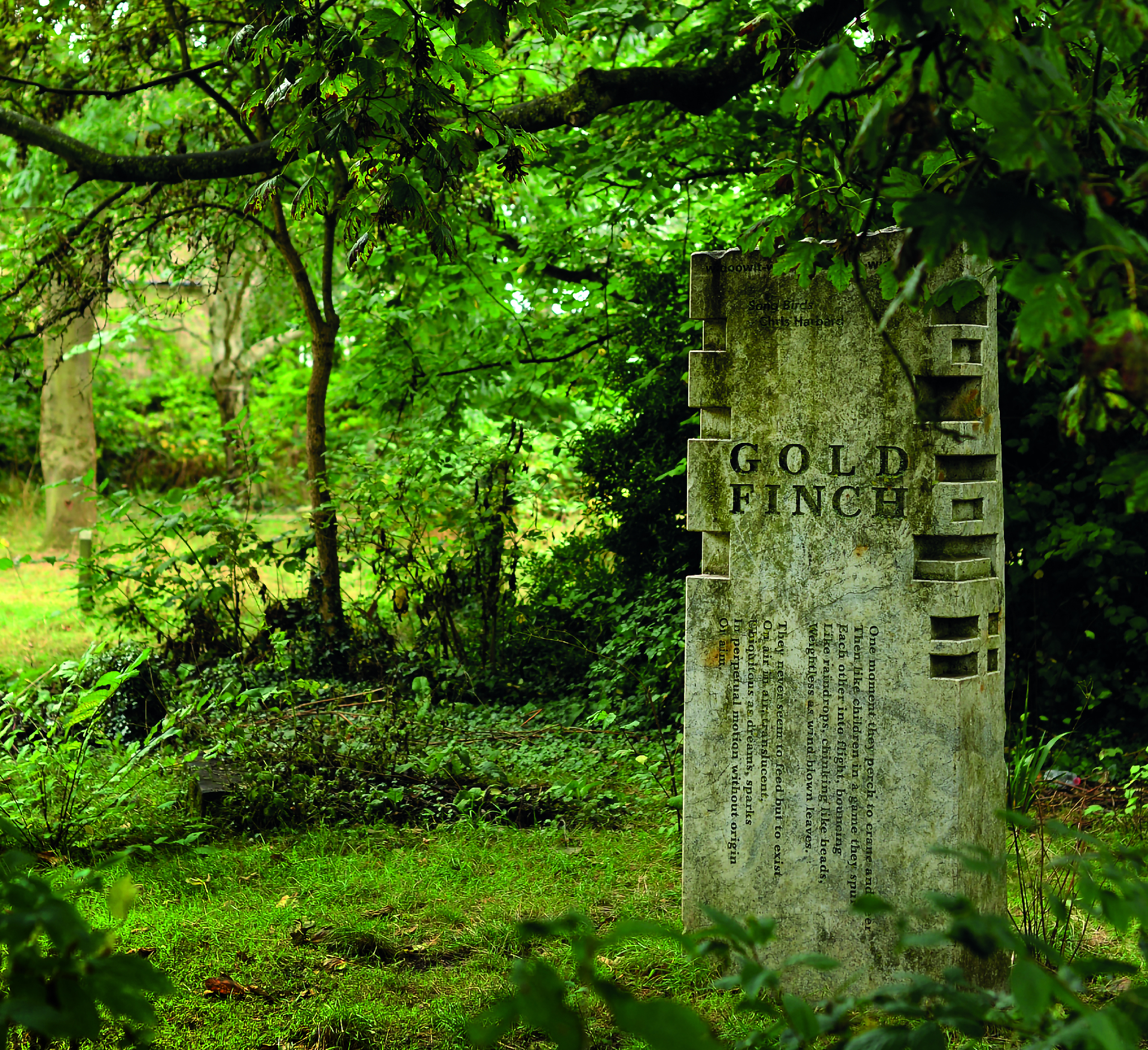 Goldfinch stone in Mill Road cemetery