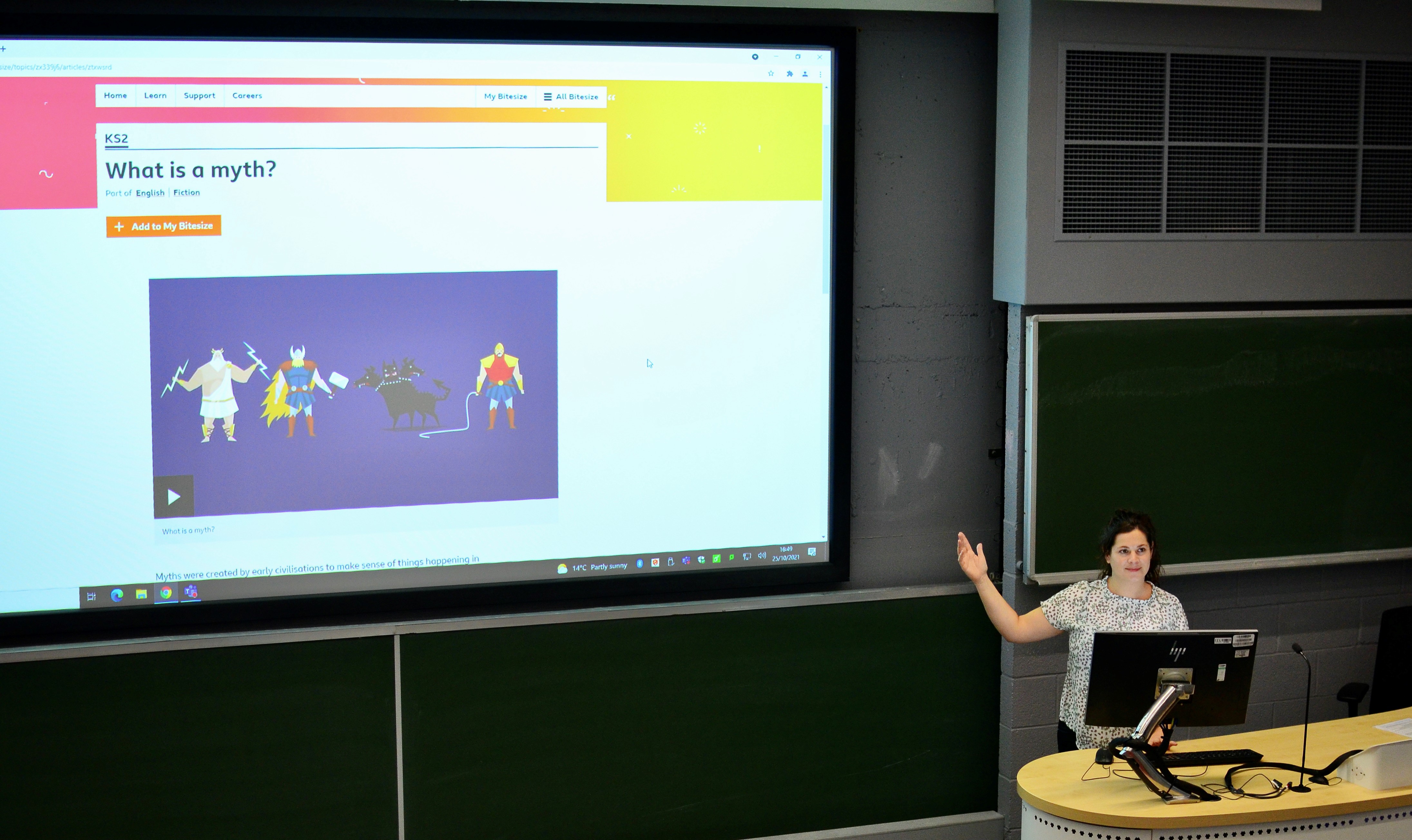 Charlotte Quince giving a presentation on Mythology