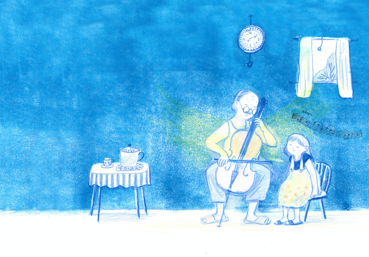 Illustration of woman playing cello and girl singing