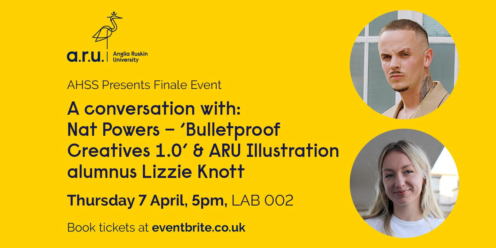 A headshot photo of Nat Powers and Lizzie Knott.